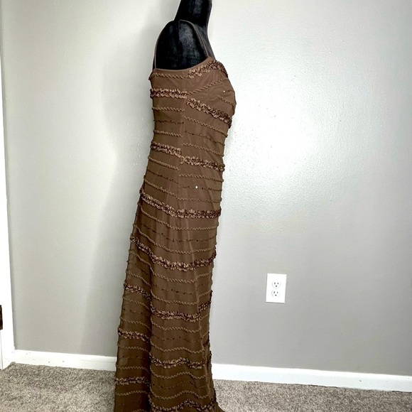 JS Collections Brown Sequin Dress Petite with 3/4 Sleeve Sheer Bolero | Size 8P - Picture 4 of 11